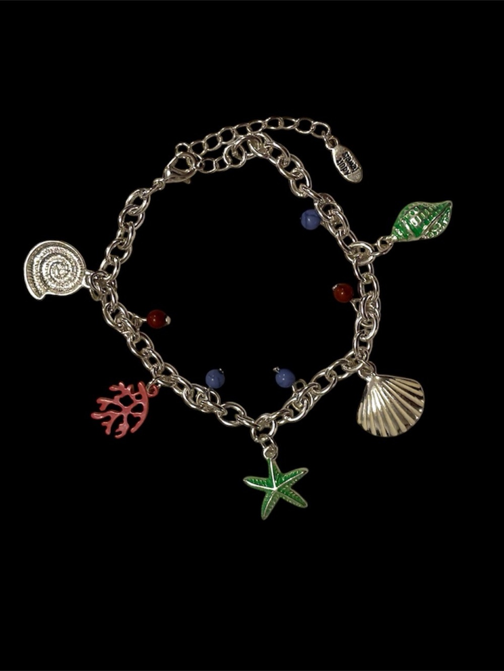 Silver Seashell Multicolor Charm Chain Bracelet